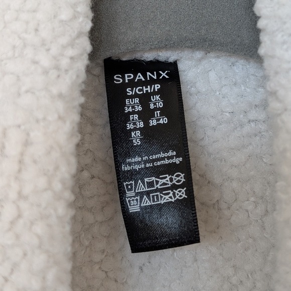 NWT SPANX Fleece & Faux Leather Long Wrap Jacket Very Black Snow Drape Front - Picture 6 of 11